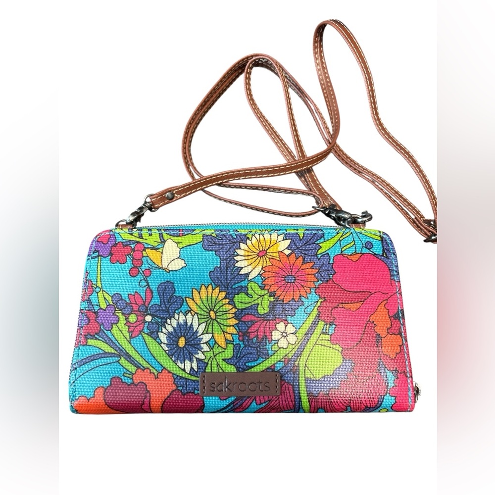 SAKROOTS Wrist Wallet, Shoulder Strap/Wrist Strap. Bold Floral Colors, NWOT - Picture 2 of 7